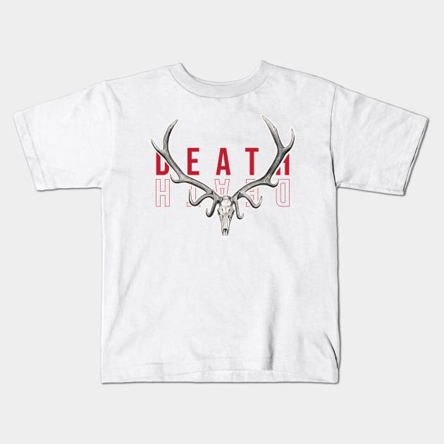 Deer Skull Death Artwork Illustration Kids T-Shirt by syahrilution